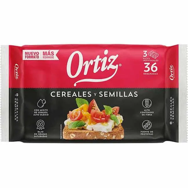 Pan tostado multicereal ORTIZ, 36 rebanadas, paquete 320 g