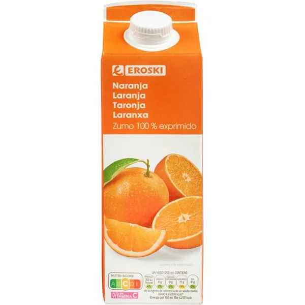 Zumo exprimido de naranja EROSKI, brik 1 litro