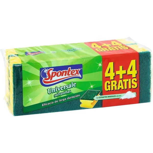Estropajo salvauñas universal verde SPONTEX, pack 4+4 uds