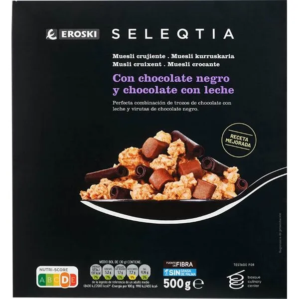 Muesli crujiente chocolate c/ leche y negro SELEQTIA, caja 500 g