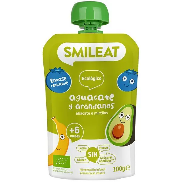 Bolsita de aguacate y arándanos SMILEAT, doypack 100 g