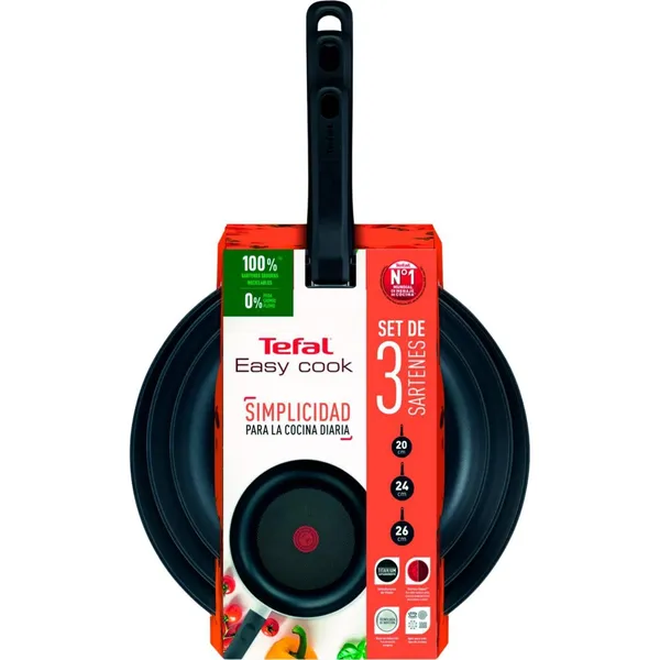 Sarten de aluminio Easy TEFAL, set Ø20, 24 y 28 cm