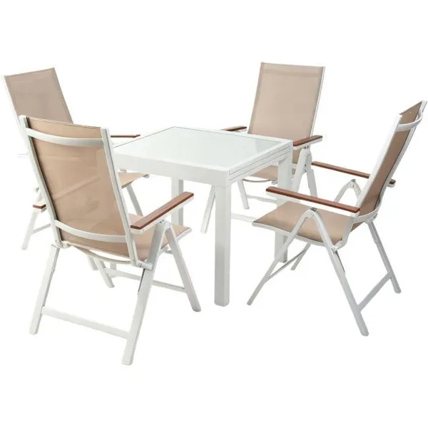Sillón Oñati aluminio blanco y textilene, 8 posiciones plegable, 61,5x67x110 cm