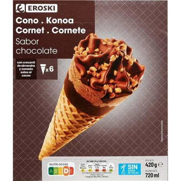Cono de chocolate EROSKI, pack 6x120 ml