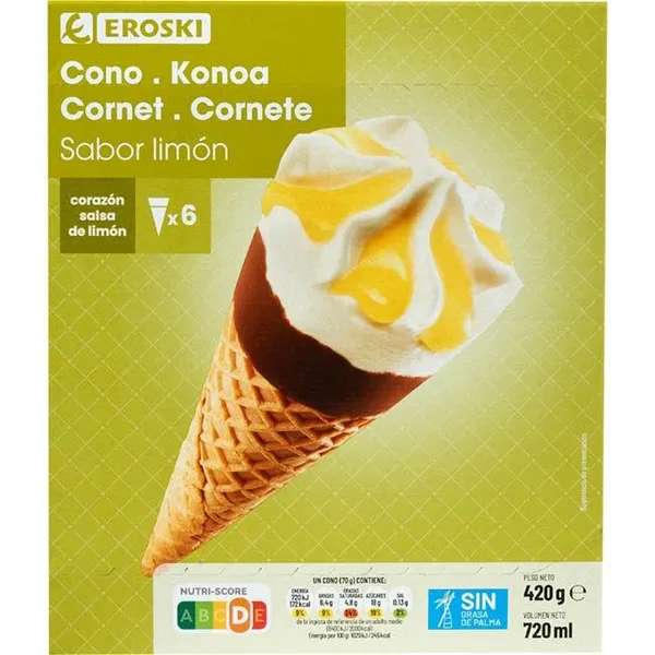 Cono de limón EROSKI, pack 6x120 ml
