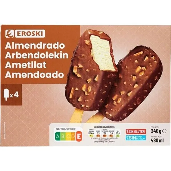 Helado almendrado EROSKI, pack 4x120 ml