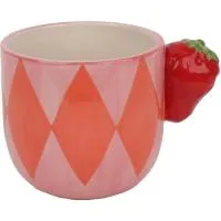 Taza con rombos naranjas y rosas, asa Fresa, Ø10,4x9 cm KASA, 300 ml
