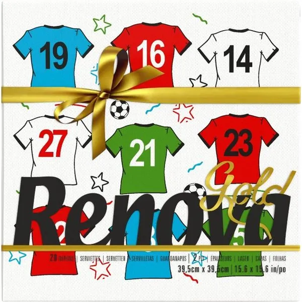 Servilletas Gold Mundial Camisetas RENOVA, paquete 20 uds