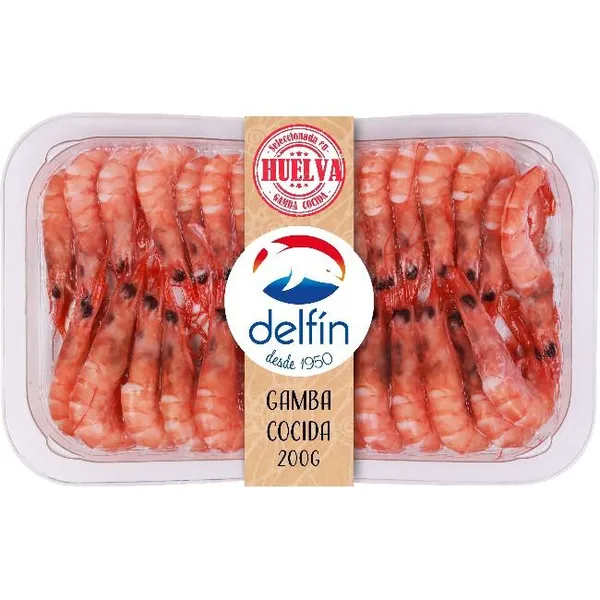 Gamba cocida de Huelva DELFÍN, bandeja 200 g