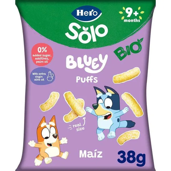 Snack de maíz con aceite oliva HERO SOLO BIO, bolsa 38 g