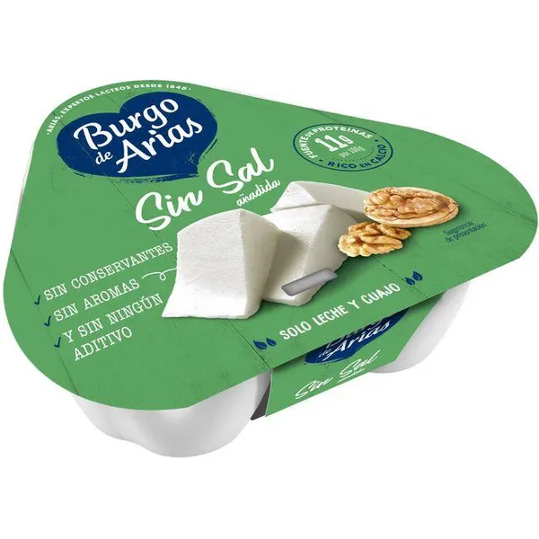 Queso fresco sin sal añadida BURGO DE ARIAS, pack 3x72 g
