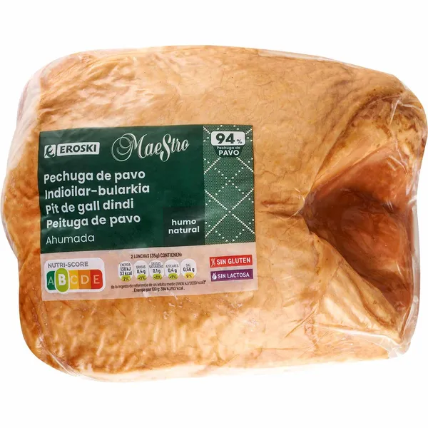 Pechuga de pavo ahumada EROSKI Maestro, al corte, compra mínima 100 g