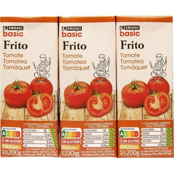 Tomate frito EROSKI BASIC, pack 3x200 g