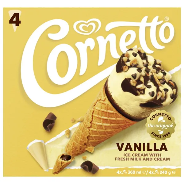 Helado cono FRIGO CORNETTO vainilla 4 unidades 240 g