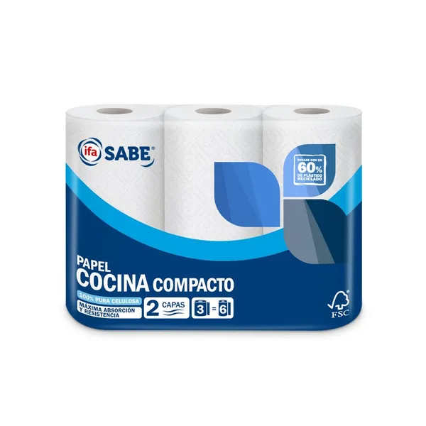 Papel cocina IFA SABE blanco compacto 2 capas 3=6 rollos