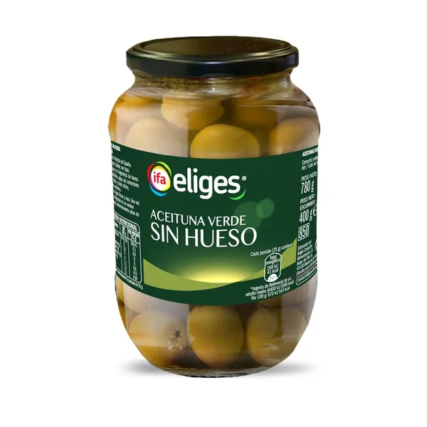 Aceituna verde manzanilla sin hueso IFA ELIGES frasco 400 g pne.