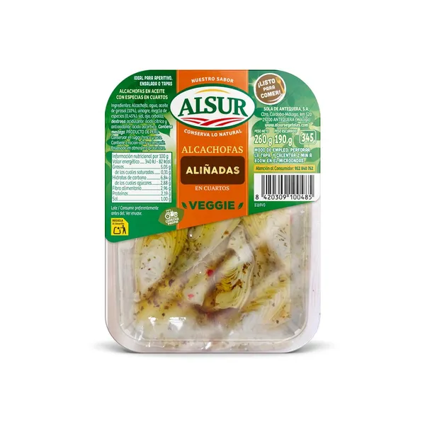 Alcachofas aliñadas ALSUR 260 g pn.