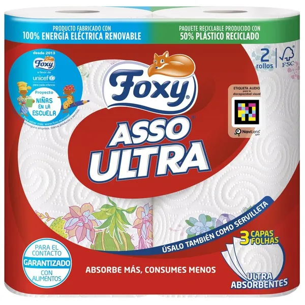 Papel cocina FOXY asso ultra 3 capas 2 rollos