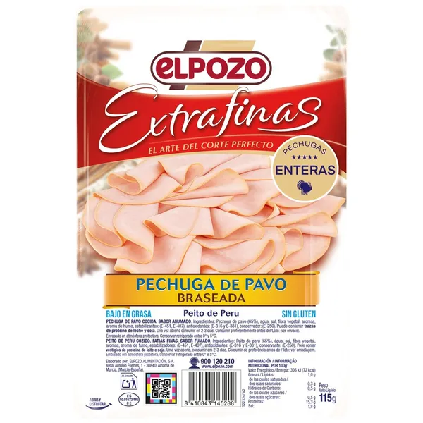 Pechuga de pavo braseado ELPOZO bajo en grasa lonchas finas 115 g