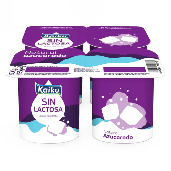 Leche fermentada sin lactosa KAIKU natural azucarado pack 4x125 g