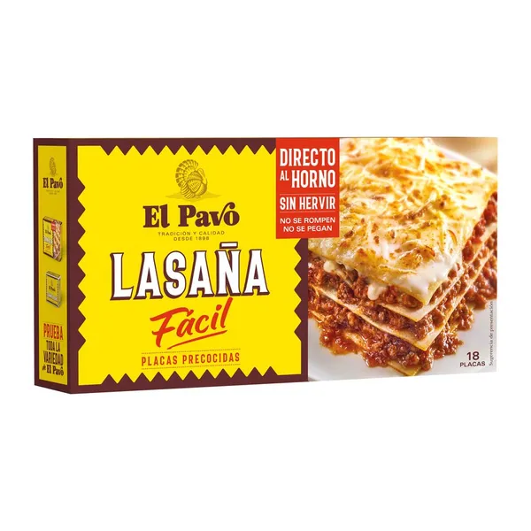 Lasaña precocida EL PAVO 18 placas caja 200 g