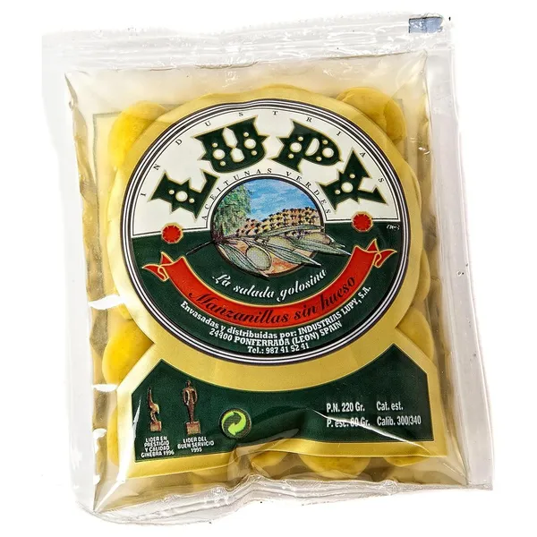 Aceituna verde manzanilla sin hueso LUPY bolsa 80 g pne