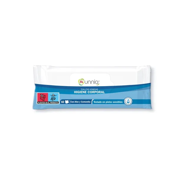 Toallitas húmedas higiene corporal con aloe y camomila IFA UNNIA 60 unidades