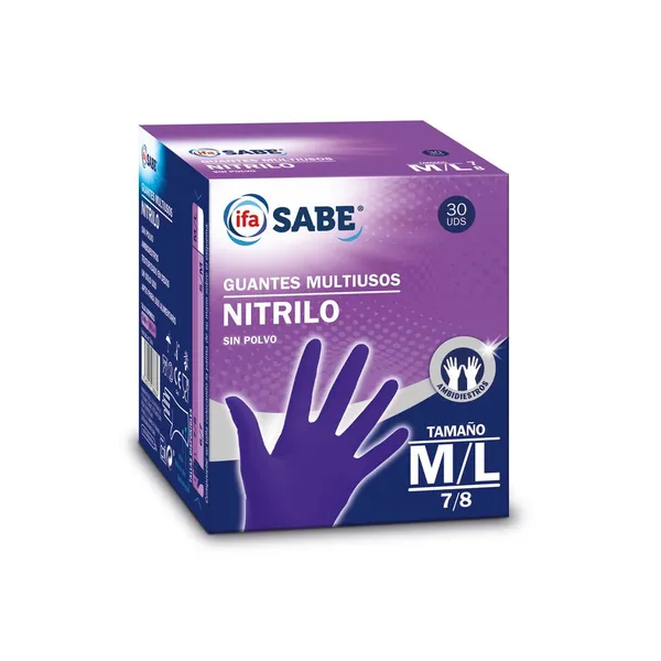 Guantes multiusos nitrilo sin polvo IFA SABE tamaño M/L 7/8 30 unidades