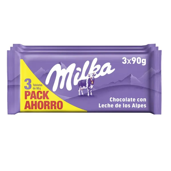 Chocolate con leche MILKA pack 3x90 g