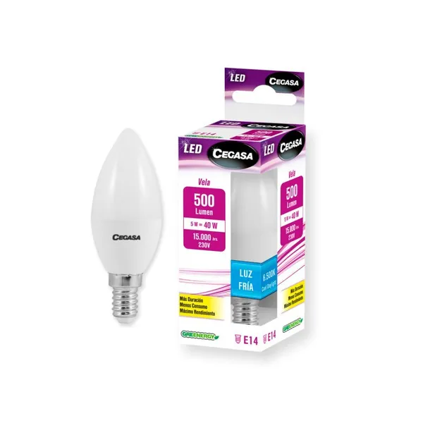 Bombilla CEGASA LED vela 5W E14 luz fría 331118