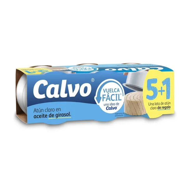Atún claro en aceite de girasol CALVO Vuelca Fácil pack 5x65 g pn. + 1 lata gratis