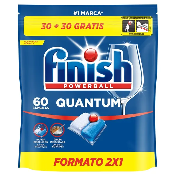 Lavavajillas pastillas FINISH Quantum 30 uds + 30 uds gratis