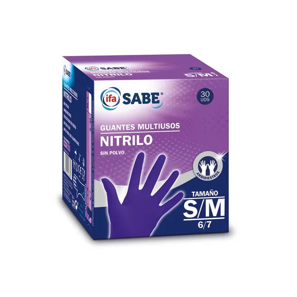 Guantes multiusos nitrilo sin polvo IFA SABE tamaño S/M 6/7 30 unidades