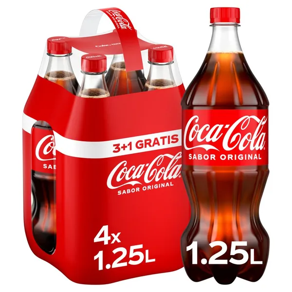 Refresco COCA-COLA normal pet 1,25 l pack 3+1 gratis