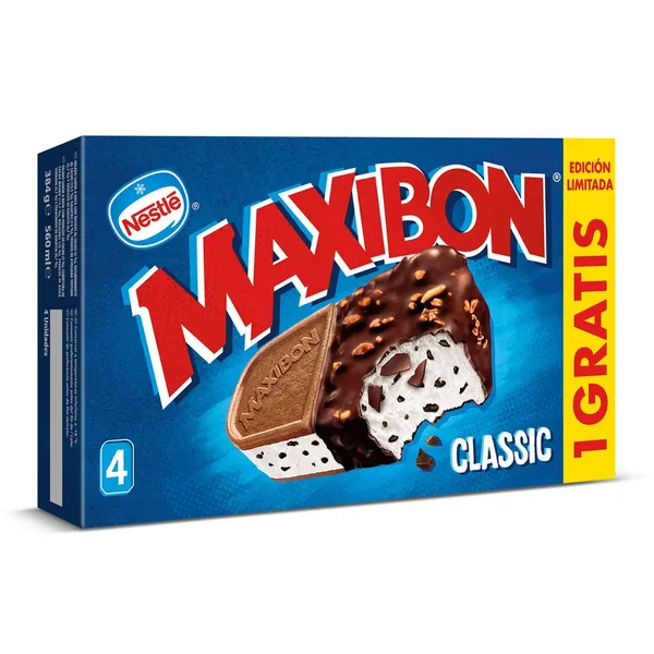Helado NESTLÉ MAXIBON nata 3 unidades + 1 gratis 384 g