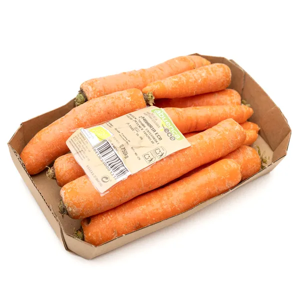 Zanahoria ecológica categoría 1ª calibre 15/40mm bandeja 750 g