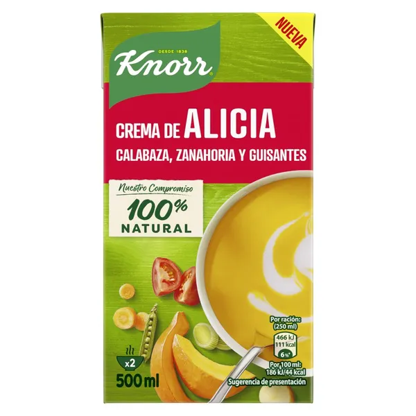 Crema KNORR Alicia (calabaza, zanahoria y guisantes) 500 ml