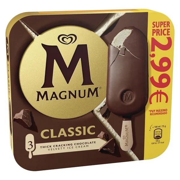 Helado bombón MAGNUM Clásico 3 unidades 225 g