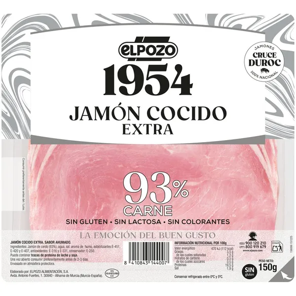 Jamón cocido extra duroc ELPOZO 1954 150 g