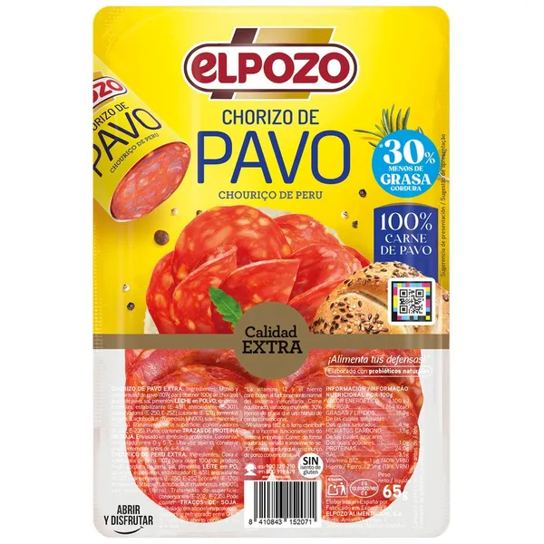 Chorizo pavo ELPOZO 100% carne lonchas 65 g