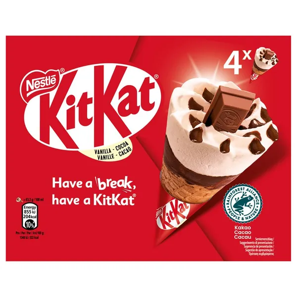 Helado cono KIT KAT classic 4 unidades 253 g