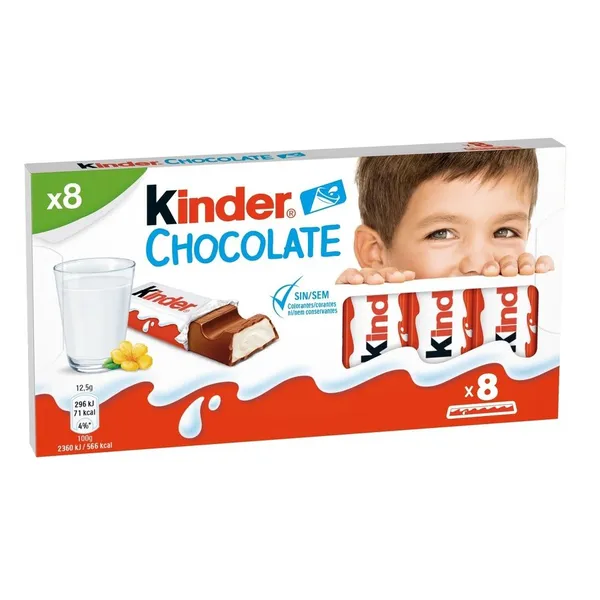 Barritas chocolate KINDER 8 unidades 100 g