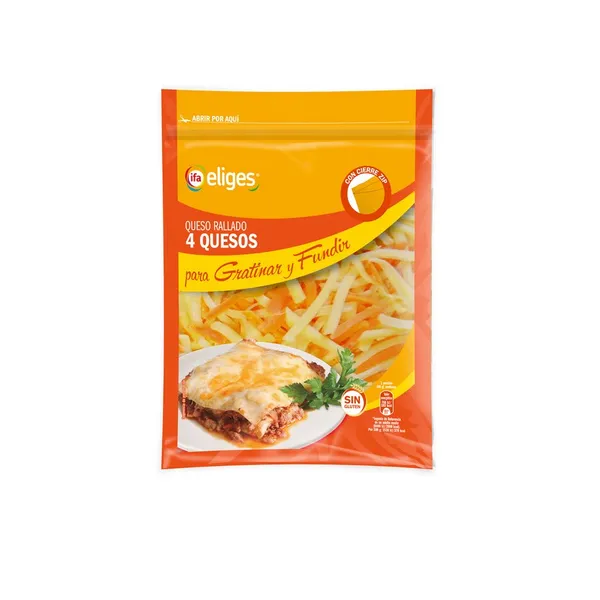 Queso rallado 4 Quesos IFA ELIGES Especial Gratinar y Fundir bolsa zip 200 g