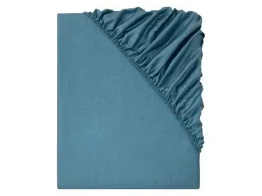 LIVARNO home Sábana bajera ajustable de satén 90-100 x 200 cm (azul)