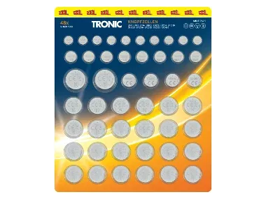 TRONIC® Pack de pilas de botón 12 tipos 48 unidades
