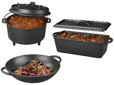 GRILLMEISTER Horno holandés / Molde rectangular con tapa / Wok para parrilla