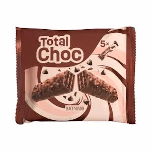 Barritas de barquillo Total Choc Hacendado bañadas de chocolate con leche