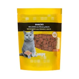 Snacks gato rellenos con pollo y malta Compy