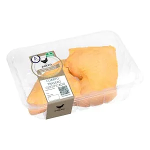 Cuartos traseros de pollo certificado alimentado con un 50% de maíz
