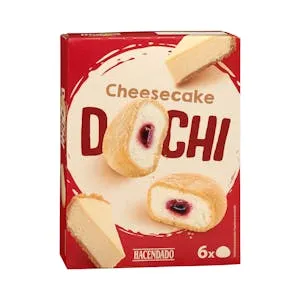 Helado Dochi cheesecake Hacendado con salsa de frambuesa